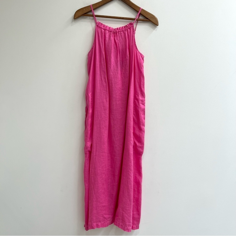 CP Shades Bianca Hot Pink Sleeveless Maxi Dress 100% Linen Pockets Size Small